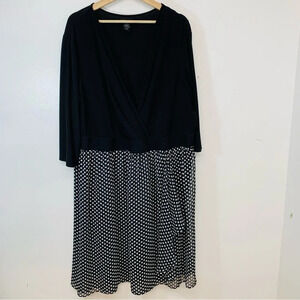 Lane Bryant Dress 28 Black Polka Dot Surplice Below Knee Flowy  Office Casual